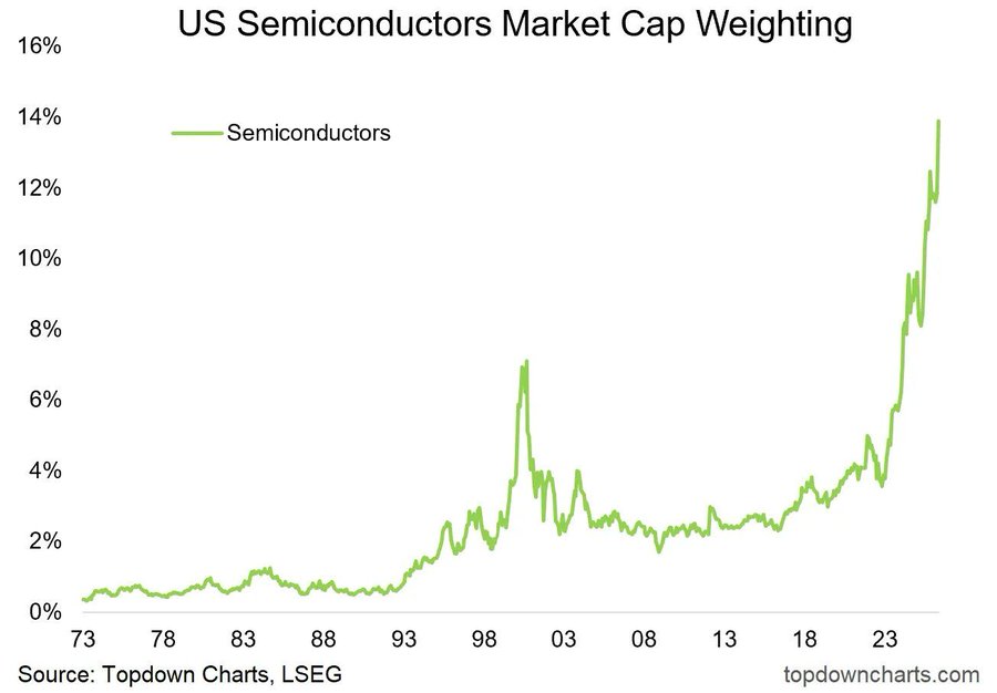 Semiconductor Stocks Reach Record 14% Market Share