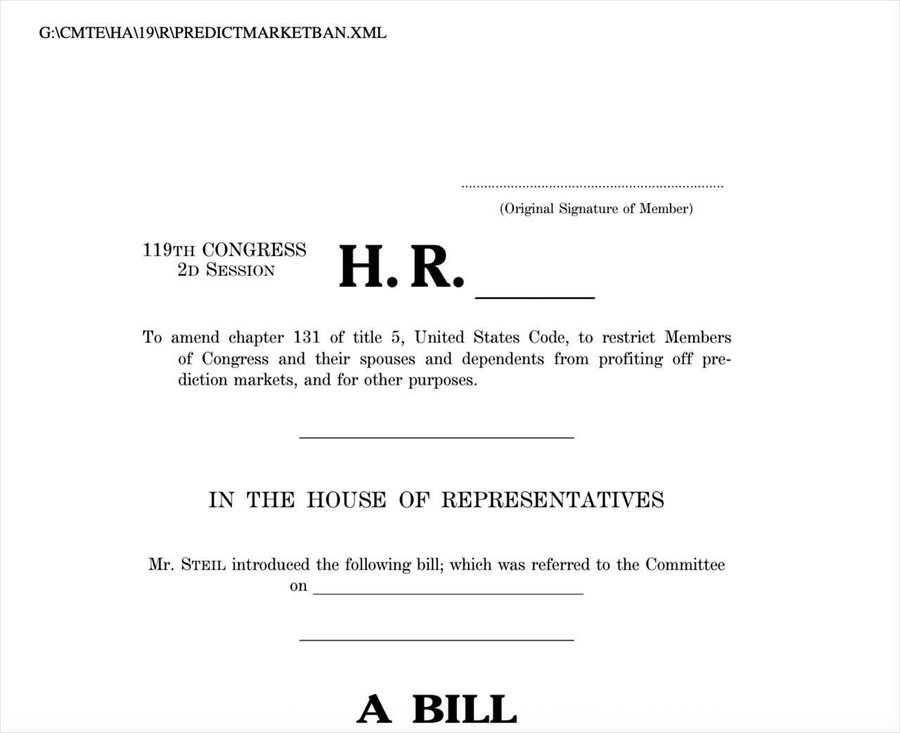 U.S. Lawmakers Introduce Bill to Ban Congress Members from Prediction Market Betting