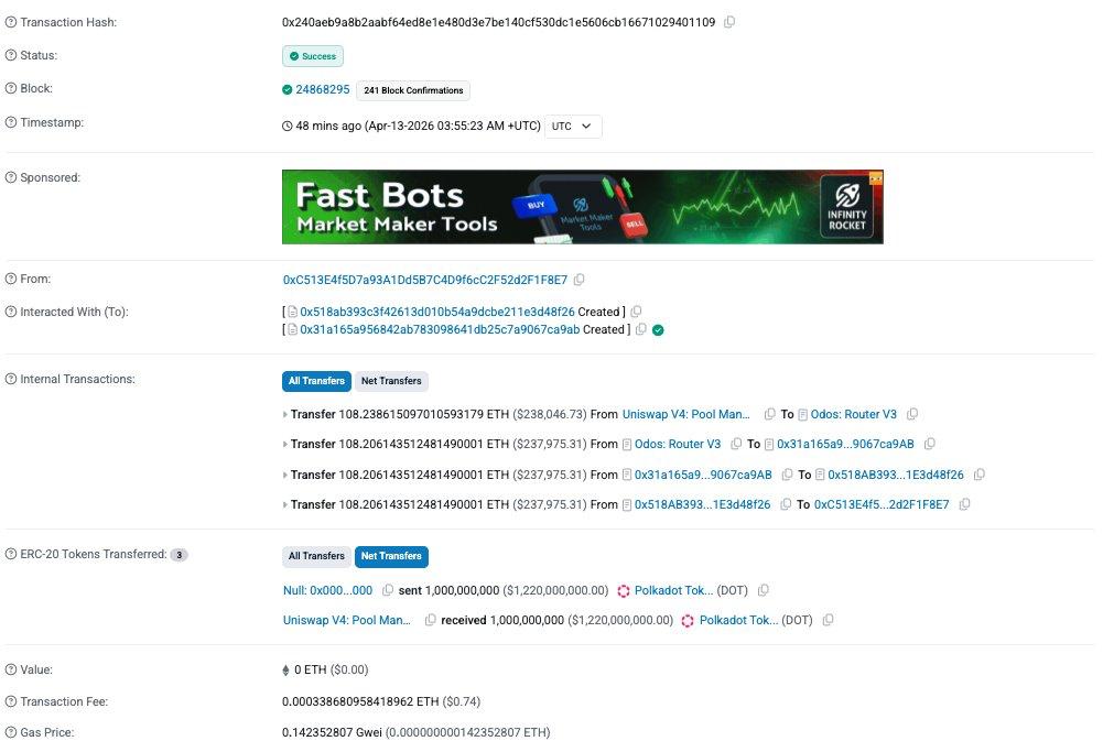 اختراق عملة $DOT على شبكة إيثيريوم: سكّ مليار توكن في عملية واحدة