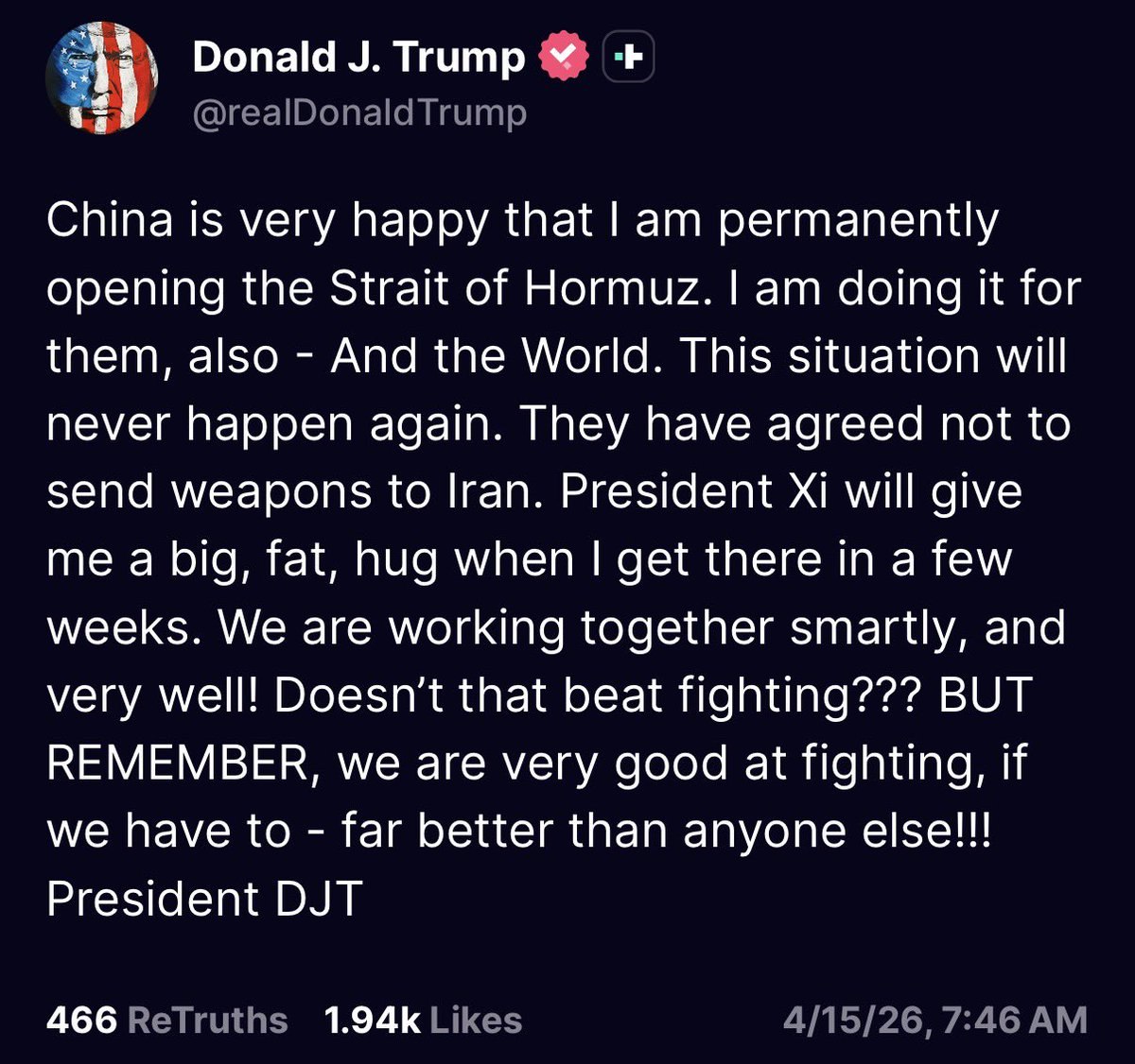 Donald Trump: الصين وافقت على وقف إرسال الأسلحة إلى إيران