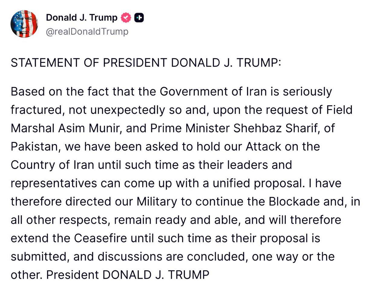 ترامب يمدد وقف إطلاق النار مع إيران وسط ضغوط دبلوماسية من باكستان