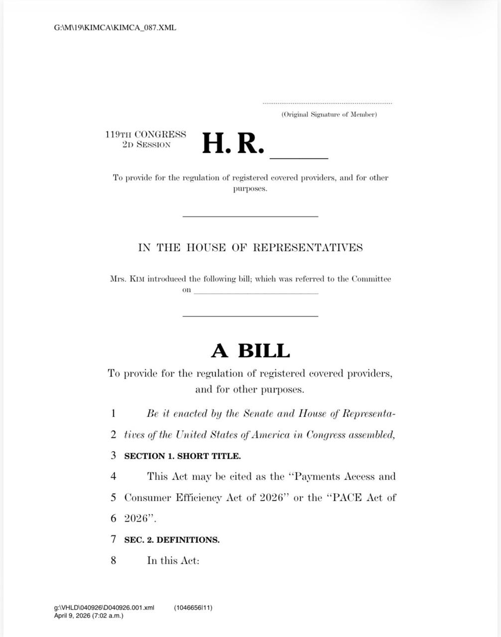 PACE Act Introduced to Create National Licensing Framework for Crypto and Fintech Firms