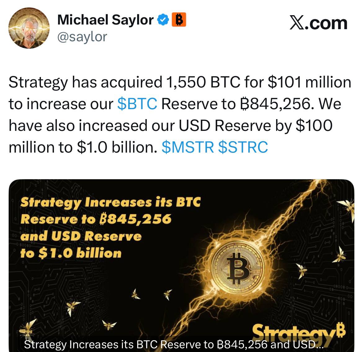 Strategy تواصل التراكم وتضيف 1,550 بيتكوين جديدة إلى خزائنها